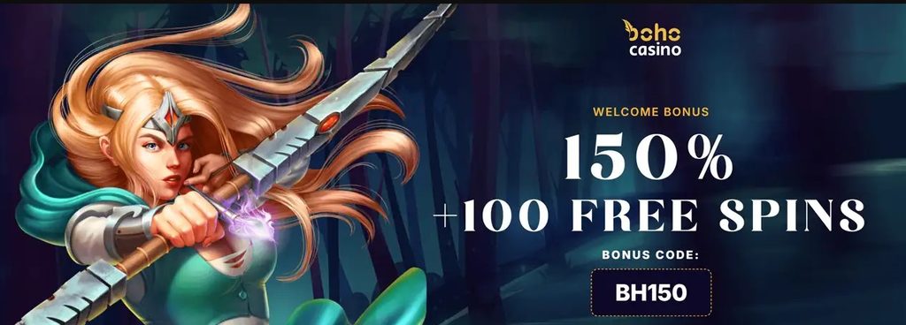 Boho Casino terms page, wagering figure beside the spin count